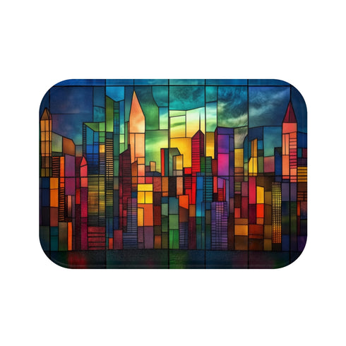 Stained Glass City Skyline Bathmat