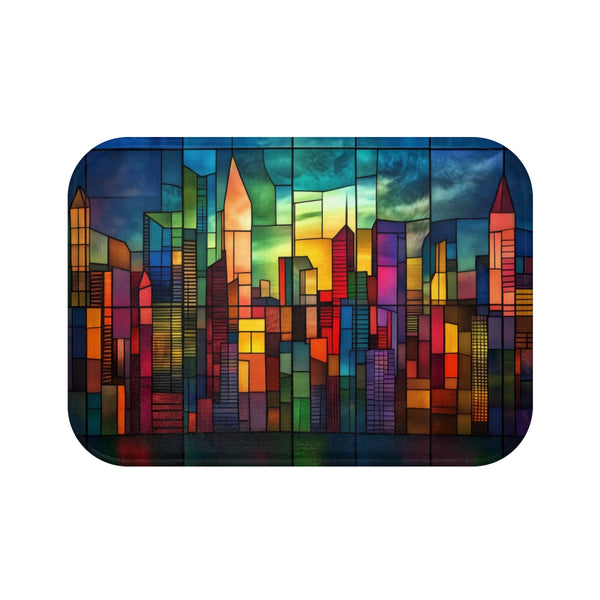 Stained Glass City Skyline Bathmat