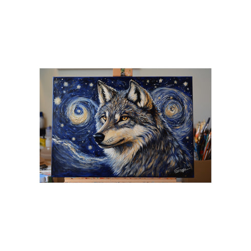 Starry Wolf Night Sky Art