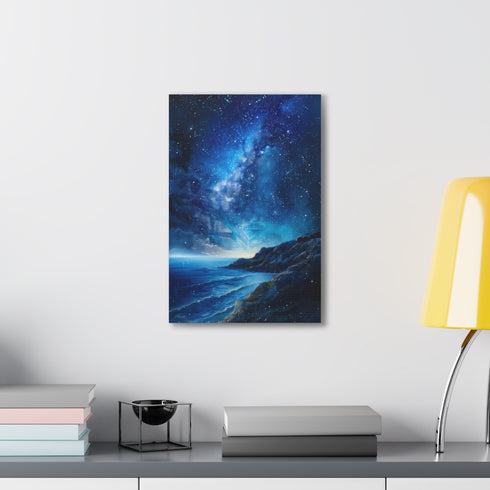 Night sky canvas art with stars, ideal for home decor.