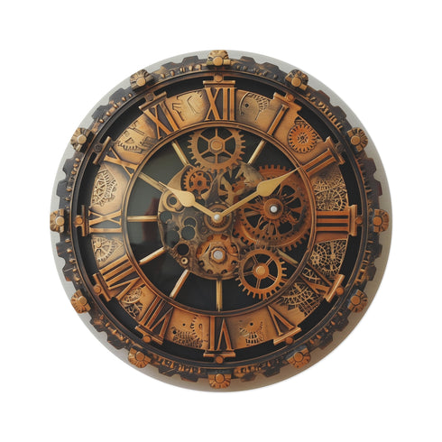 "Steampunk Gear Clock Round Rug"