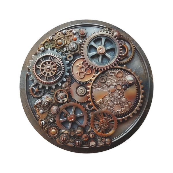 "Steampunk Gear Round Rug: Industrial-Chic Elegance"