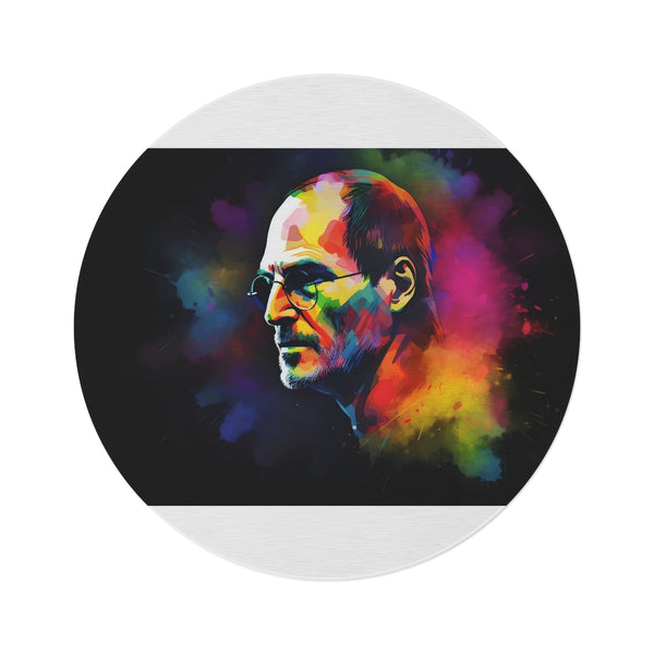 "Steve Jobs Neon Watercolor Round Rug"