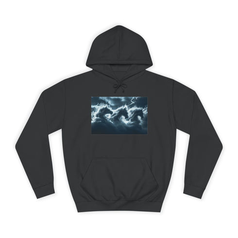 Storm Clouds Shaped Like Mythical Beasts Graphic Unisex College Hoodie - Jet Black Front