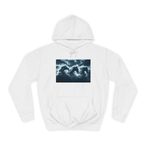 Storm Clouds Shaped Like Mythical Beasts Graphic Unisex College Hoodie - Arctic White Front