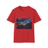 Storm Clouds with Glowing Geometric Vein Graphic Unisex Softstyle T-Shirt - Red Variant