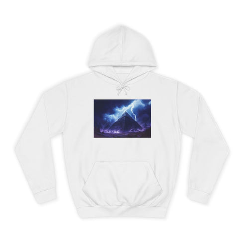 Storm Over an Electric Pyramid Graphic Unisex College Hoodie - Arctic White Front