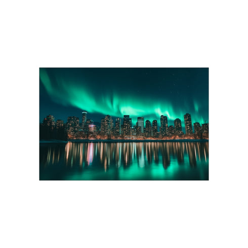 "Stunning Aurora Lights Over Cityscape"