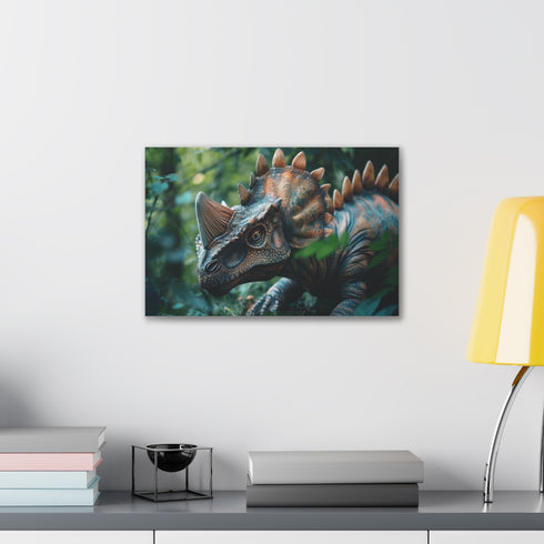 Colorful stegosaurus canvas art adds vibrant pop to any space.