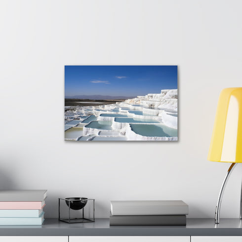 Sunny Pamukkale thermal waters canvas print for home decor.