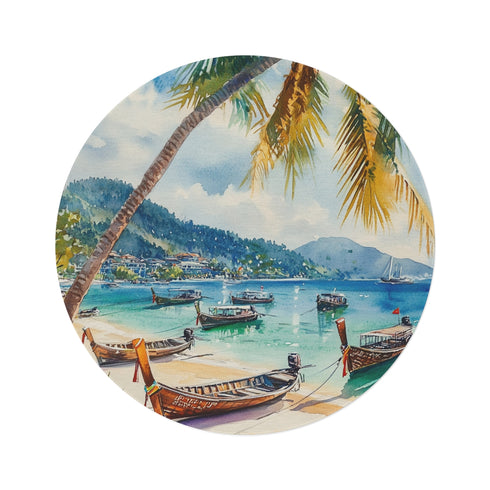"Sunny Phuket Watercolor Round Rug"