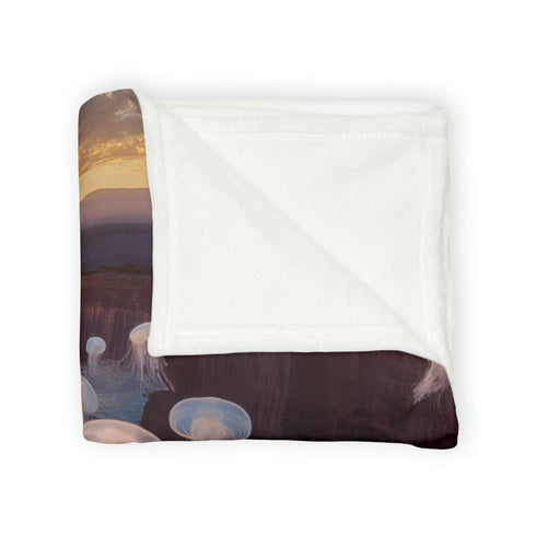 Sunset Canyon Filled with Floating Jellyfish Plush Fleece Throw Blanket