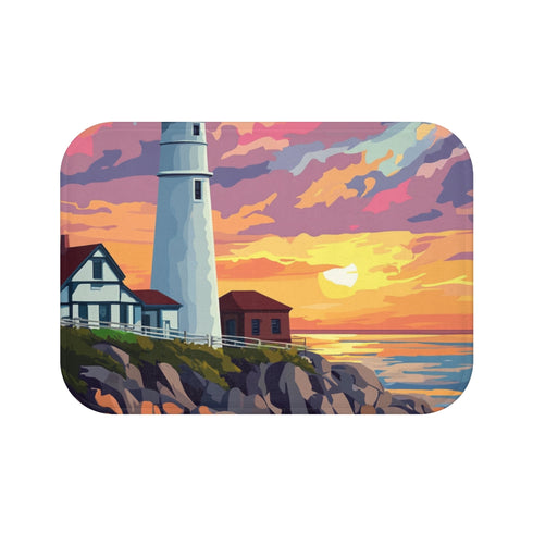 "Sunset Lighthouse Coastal Bath Mat"