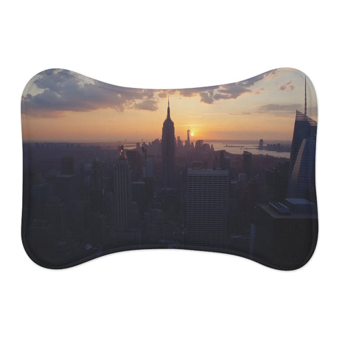 "Sunset Skyline Pet Mat: NYC Beauty for Your Furry Friend"