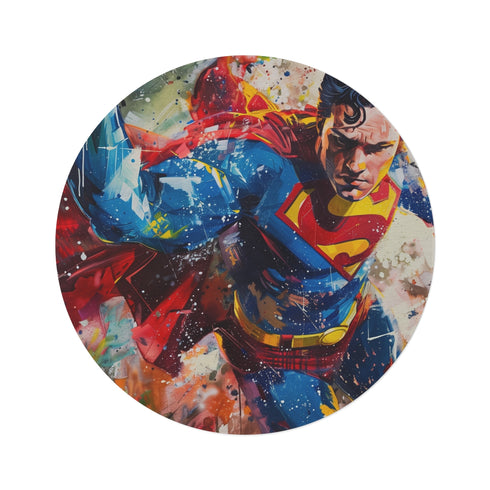 "Superman Painting Round Rug: Heroic Home Decor"