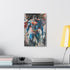 Superman soaring through sky canvas, vibrant hero print for superhero fans.