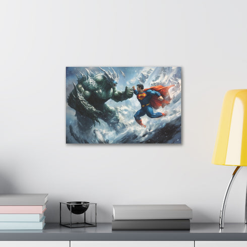 Superman vs Doomsday Battle Scene Canvas Print Fighting Showdown Art
