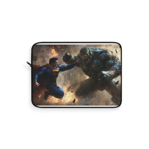 "Superman vs Doomsday Laptop Sleeve: Protect Your Tech in Superhero Style!"