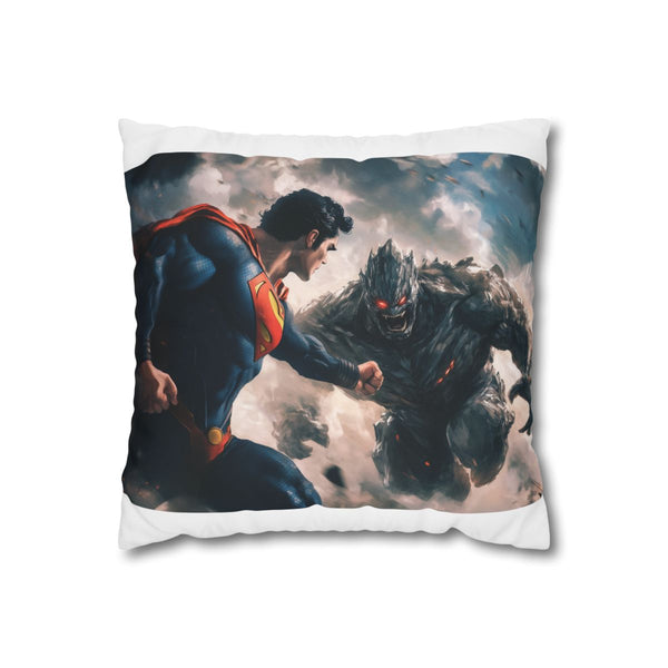 "Superman vs Doomsday Pillowcase: Epic Battle Design"