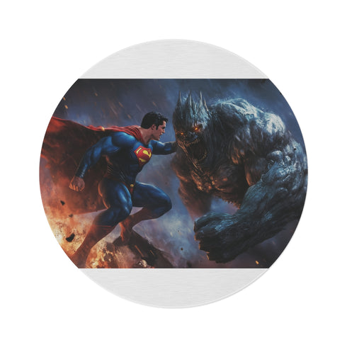 "Superman vs Doomsday Round Rug: A Battle of Titans!"