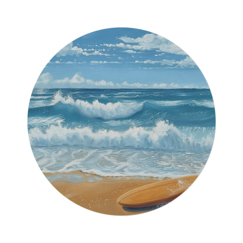 "Surfboard Beach Wave Round Rug"
