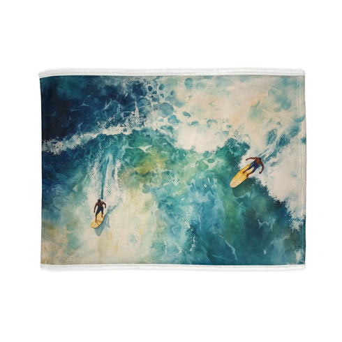 "Surfing Aerial Watercolor Bed Cover"