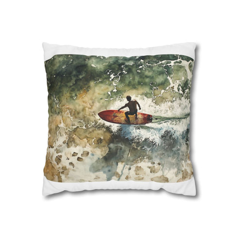 "Surfing Aerial Watercolor Pillowcase"
