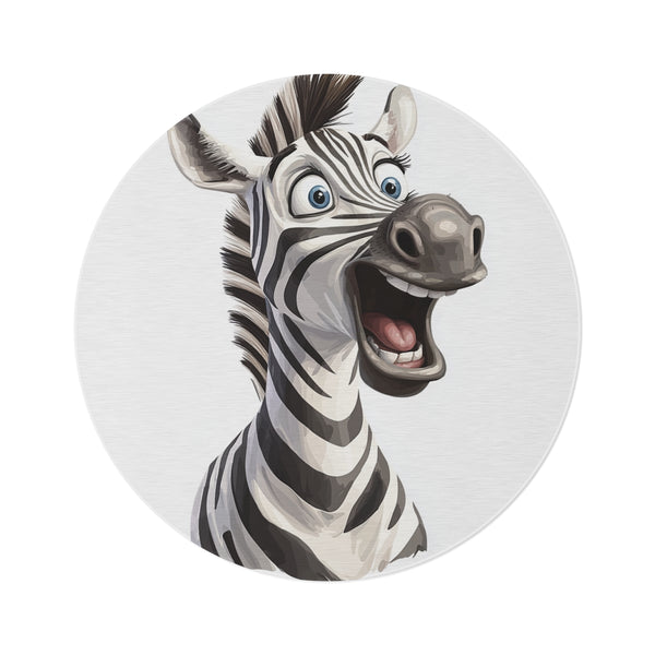 "Surprised Zebra Cartoon Round Rug"