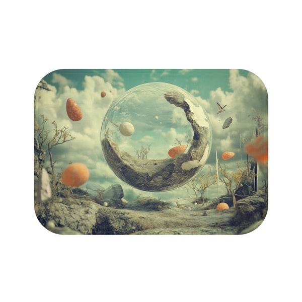 Surreal Dreamscape with Levitating Objects (Edition II) — Memory Foam Bath Mat — Top-Down Memory Foam Bath Mat View