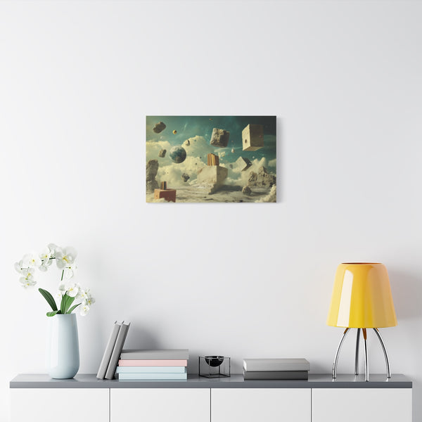 Surreal Dreamscape with Levitating Objects (Edition III) — Stretched Canvas Wall Art — Living Room Wall Lifestyle View