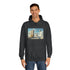 Surreal Dreamscape with Levitating Objects Graphic Unisex College Hoodie - Lifestyle Model View