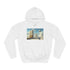Surreal Dreamscape with Levitating Objects Graphic Unisex College Hoodie - Arctic White Front