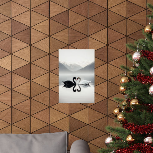 Swan Love Heart Matte Paper Poster - Back to School Decor