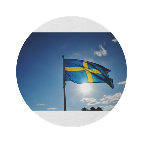 "Swedish Pride Round Rug: Scandinavian Charm"