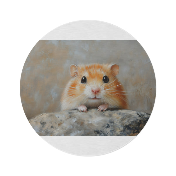 "Syrian Hamster Round Rug: Adorable Painting Gem"