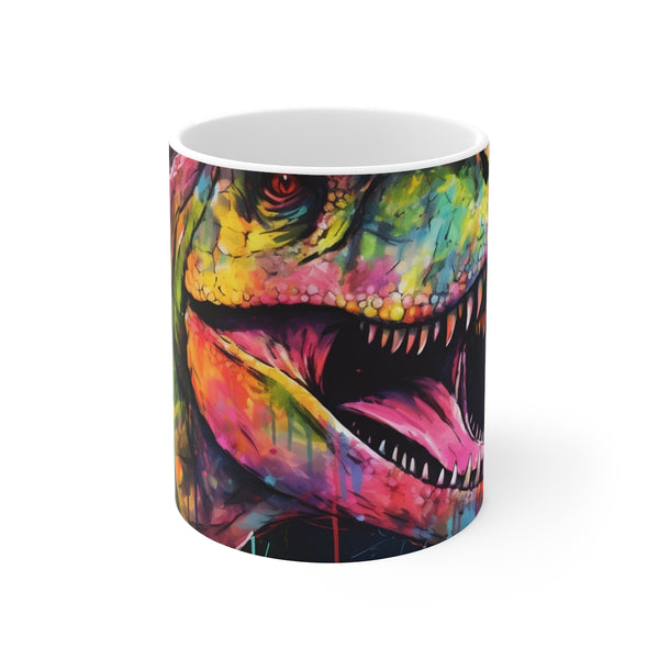 "T-Rex Watercolor Neon Mug: Roar-some!"