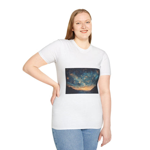 Tapestry Woven from Constellations Graphic Unisex Softstyle T-Shirt - Model View
