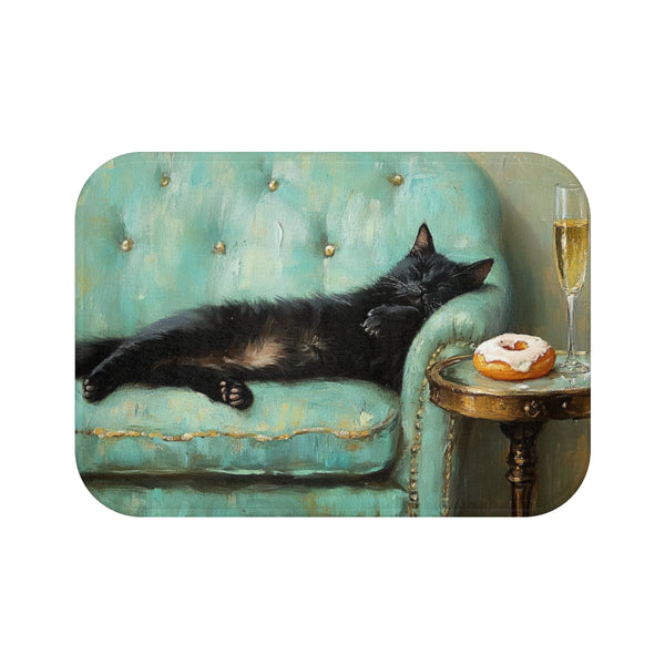 "Teal Vintage Black Cat Bath Mat"