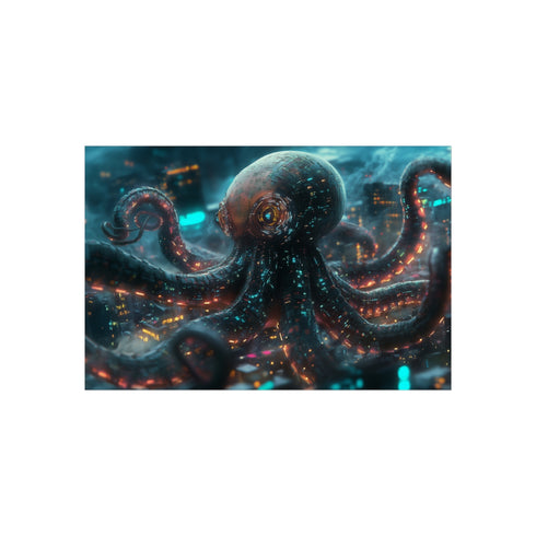 "Techno Octopus Tangled Data Lines"