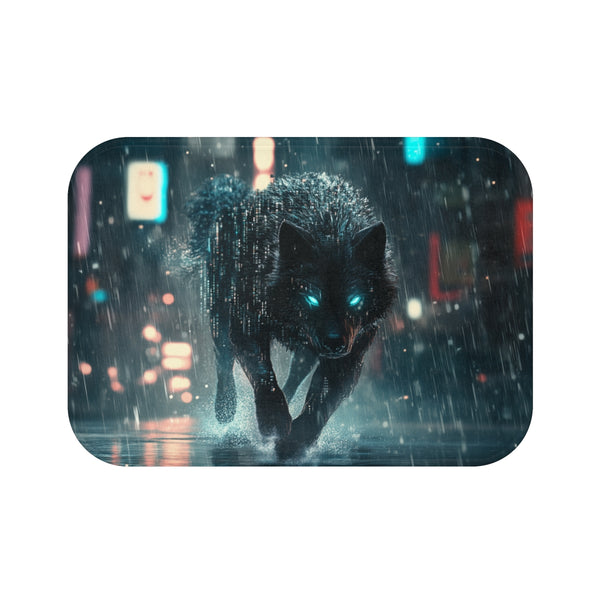 "Techy Wolf Bath Mat Design"
