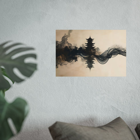 Temple Skyline Ink Ribbon Poster