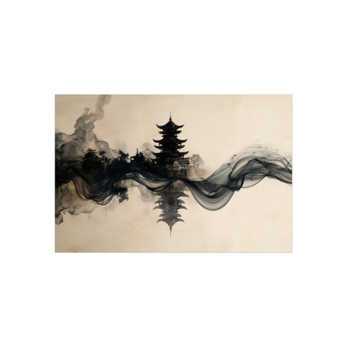 Temple Skyline Ink Ribbon Poster