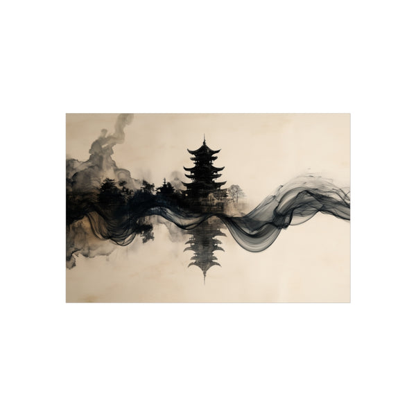 Temple Skyline Ink Ribbon Poster