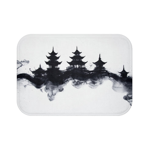 "Temple Skyline Print Bath Mat"