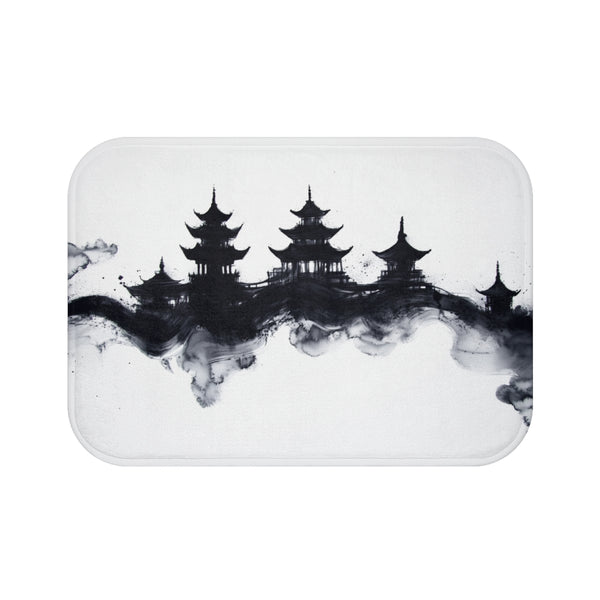 "Temple Skyline Print Bath Mat"