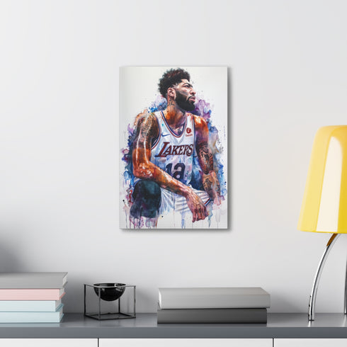 Vibrant canvas portrait of Anthony Davis in watercolor. 18" x 12".