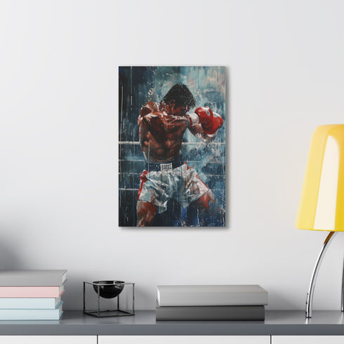 Boxing-themed canvas artwork, celebrates power and determination with striking visual.