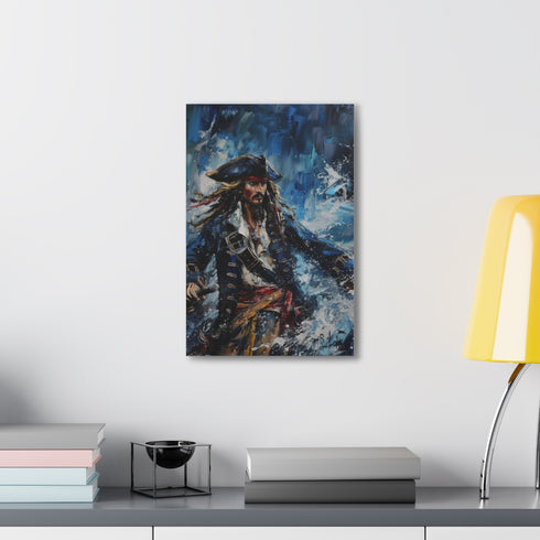 Canvas art of Captain of the Caribbean, 18" x 12", hanging hardware.