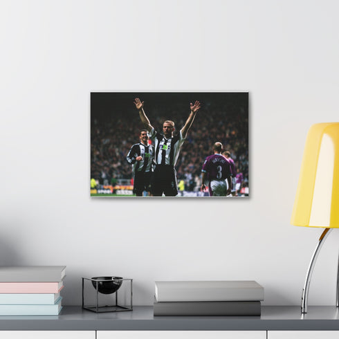 Legendary goal-scoring striker canvas print for football fans.