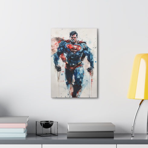 Man of Steel Superman flying canvas art for superhero fans.